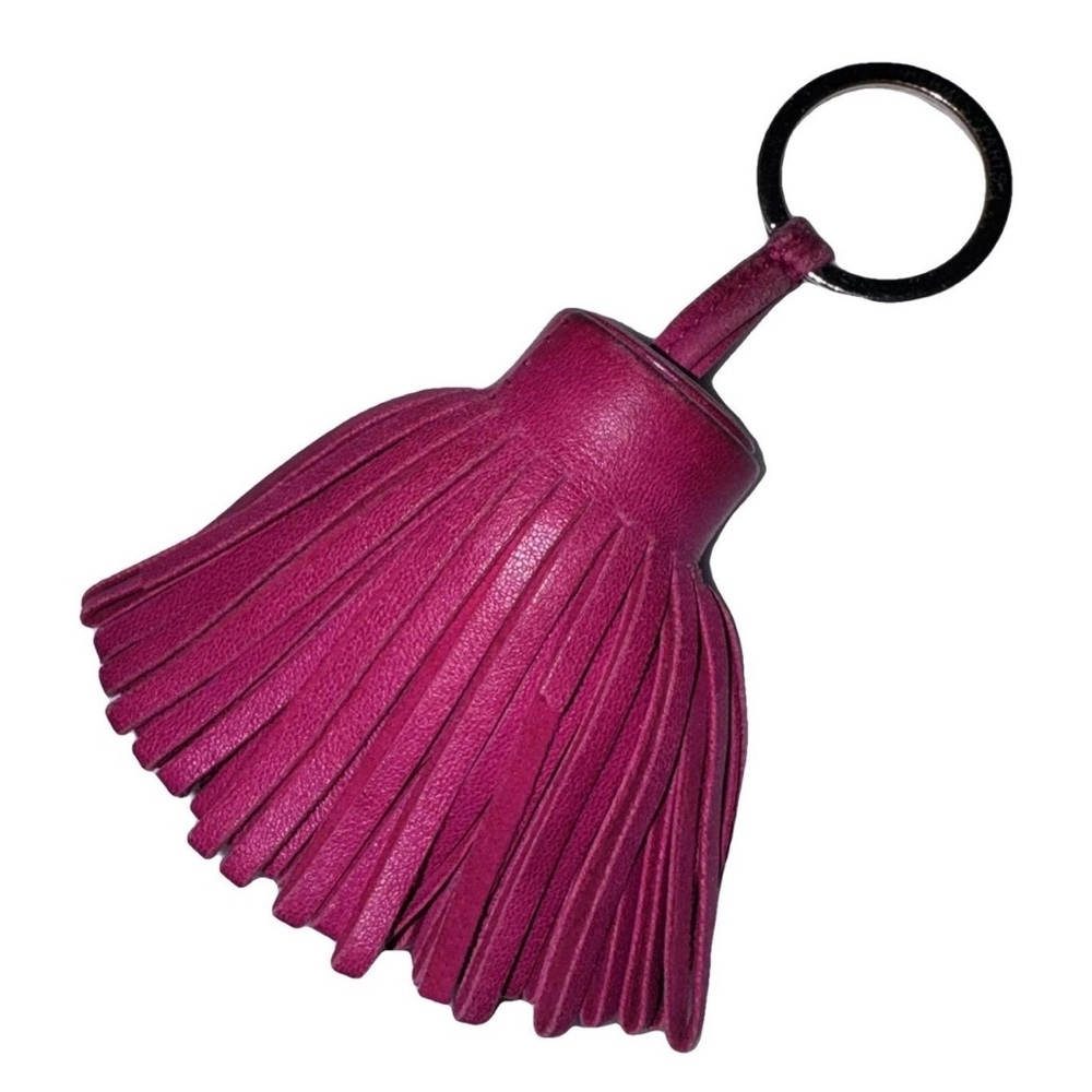 Hermès AUTHENTIC Carmen Leather Magenta Fuchsia Pink Fringe Key Ring Bag Charm